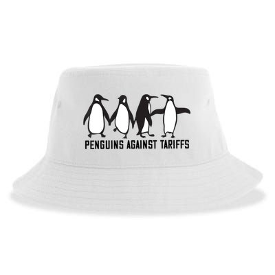 Vintage Penguins Protest Against Funny Penguins Tariffs  Sustainable Bucket Hat