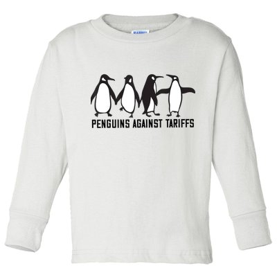 Vintage Penguins Protest Against Funny Penguins Tariffs  Toddler Long Sleeve Shirt