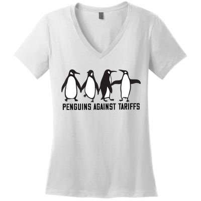 Vintage Penguins Protest Against Funny Penguins Tariffs  Women's V-Neck T-Shirt