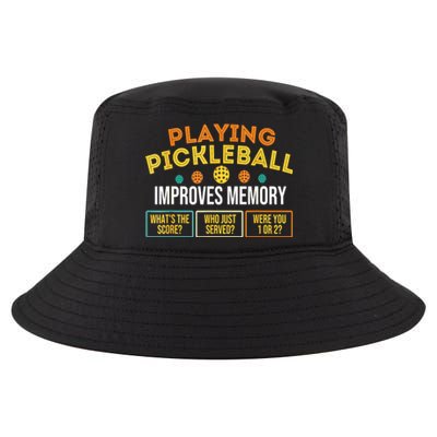 Vintage Playing Pickleball Improves Memory Pickleballers Best Gift Cool Comfort Performance Bucket Hat