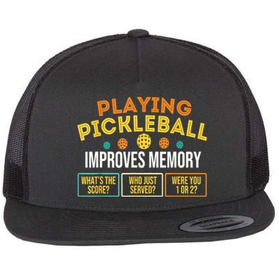 Vintage Playing Pickleball Improves Memory Pickleballers Best Gift Flat Bill Trucker Hat