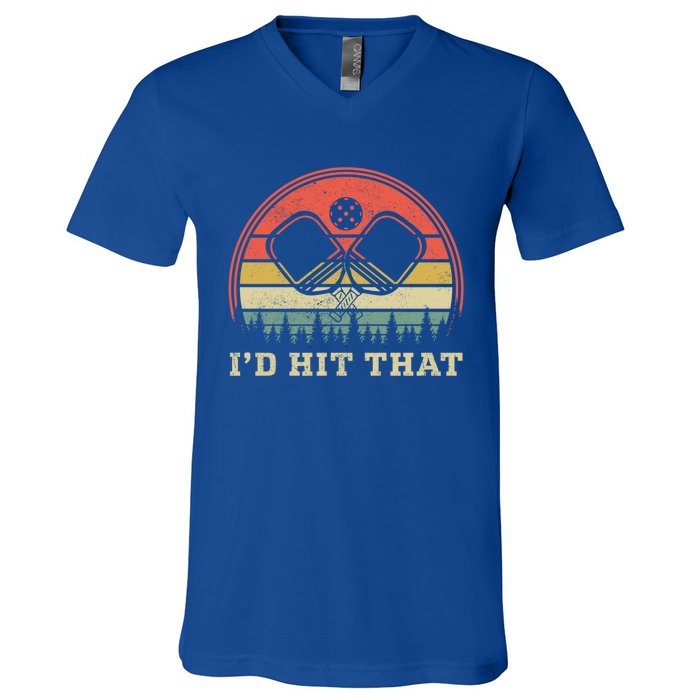 Vintage Pickleball Player Funny ID Hit That Retro Gift V-Neck T-Shirt