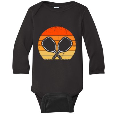 Vintage Pickleball Paddle Gift For Pickleball Player Baby Long Sleeve Bodysuit