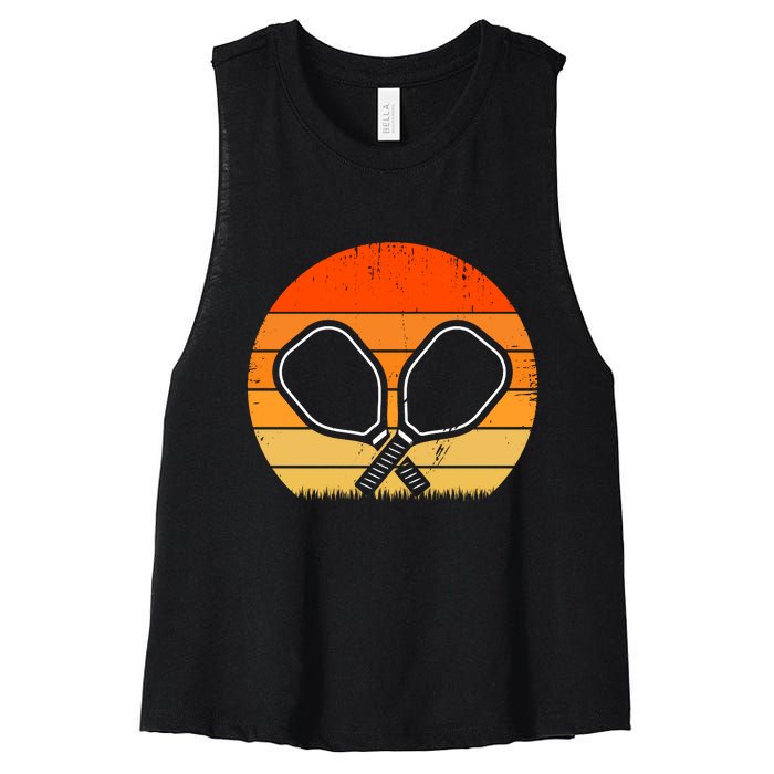 Vintage Pickleball Paddle Gift For Pickleball Player Women's Racerback Cropped Tank