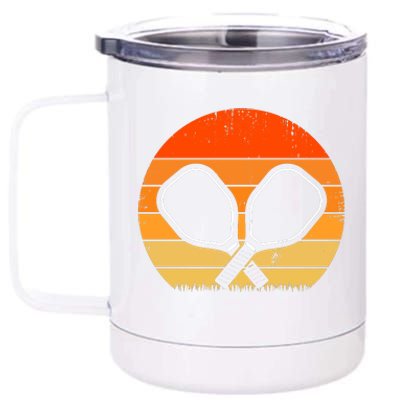 Vintage Pickleball Paddle Gift For Pickleball Player 12 oz Stainless Steel Tumbler Cup