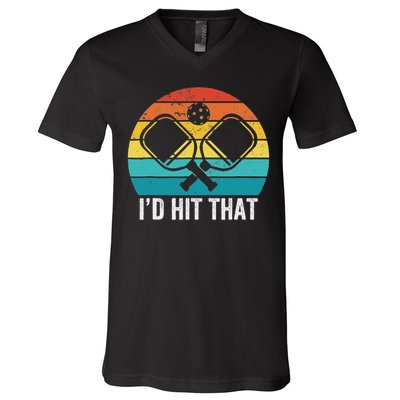Vintage Pickleball Player Funny I'd Hit That Retro Gift V-Neck T-Shirt