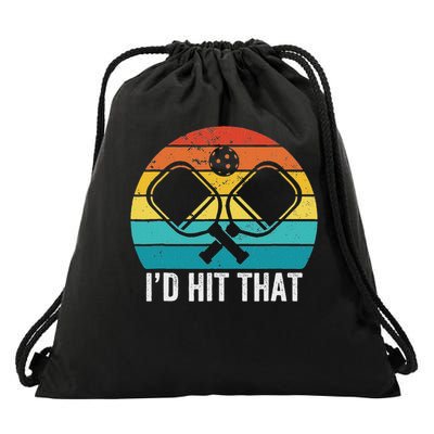 Vintage Pickleball Player Funny I'd Hit That Retro Gift Drawstring Bag
