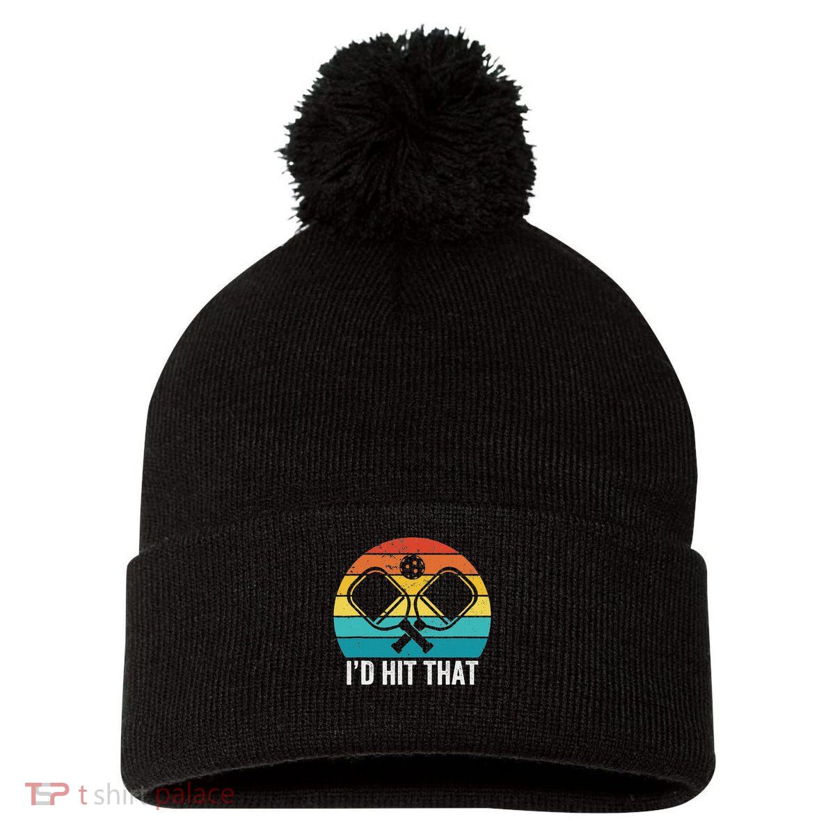 Vintage Pickleball Player Funny I'd Hit That Retro Gift Pom Pom 12in Knit Beanie