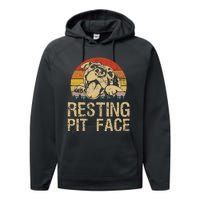 Vintage Pitbull Resting Pit Face Funny Pitbull Lovers Performance Fleece Hoodie