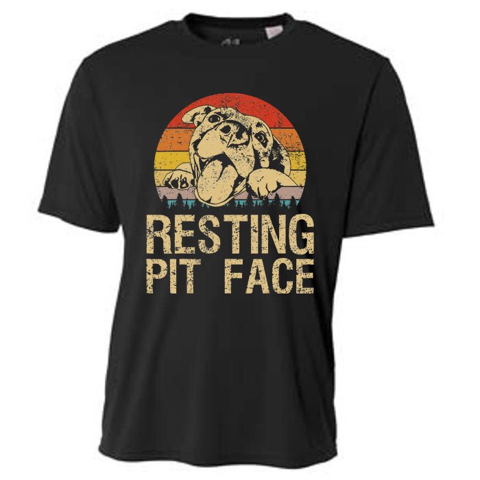 Vintage Pitbull Resting Pit Face Funny Pitbull Lovers Cooling Performance Crew T-Shirt