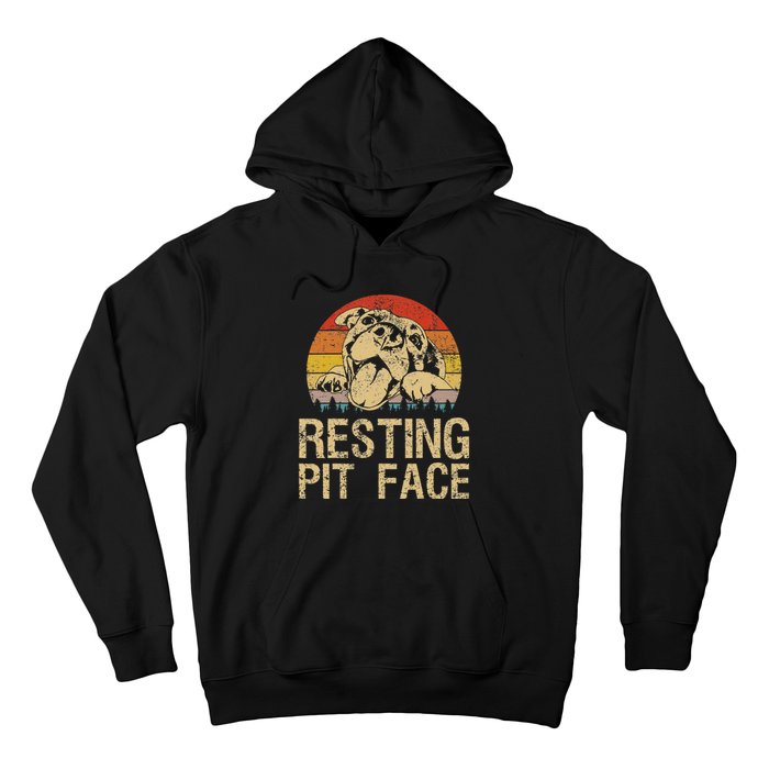 Vintage Pitbull Resting Pit Face Funny Pitbull Lovers Hoodie