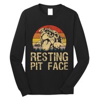 Vintage Pitbull Resting Pit Face Funny Pitbull Lovers Long Sleeve Shirt