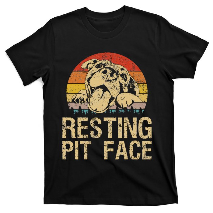 Vintage Pitbull Resting Pit Face Funny Pitbull Lovers T-Shirt