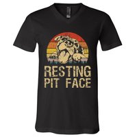 Vintage Pitbull Resting Pit Face Funny Pitbull Lovers V-Neck T-Shirt