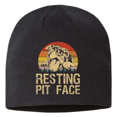 Vintage Pitbull Resting Pit Face Funny Pitbull Lovers Sustainable Beanie