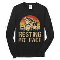 Vintage Pitbull Resting Pit Face Funny Pitbull Lovers Tall Long Sleeve T-Shirt