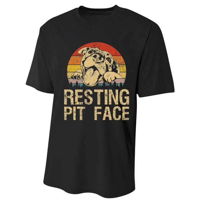 Vintage Pitbull Resting Pit Face Funny Pitbull Lovers Performance Sprint T-Shirt