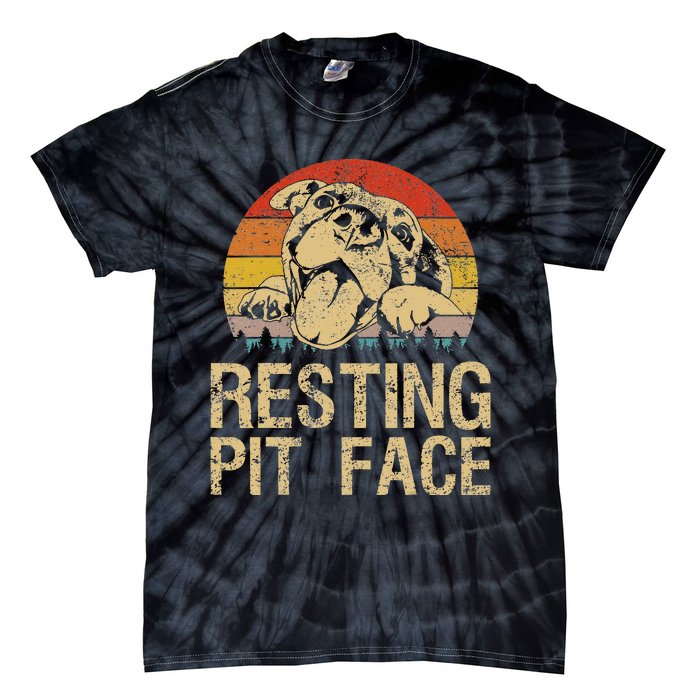 Vintage Pitbull Resting Pit Face Funny Pitbull Lovers Tie-Dye T-Shirt