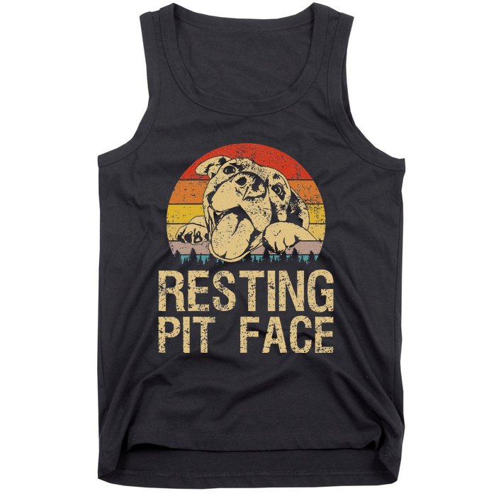 Vintage Pitbull Resting Pit Face Funny Pitbull Lovers Tank Top