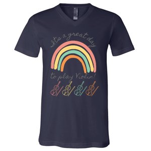 Violin Player Rainbow Design V-Neck T-Shirt