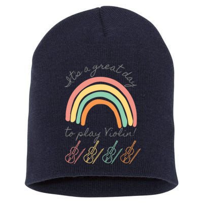 Violin Player Rainbow Design Short Acrylic Beanie