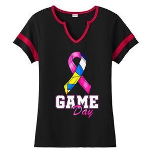 Volleyball Pink Ribbon Breast Cancer Awareness Sport Gift Ladies Halftime Notch Neck Tee