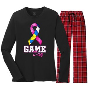 Volleyball Pink Ribbon Breast Cancer Awareness Sport Gift Women's Long Sleeve Flannel Pajama Set 