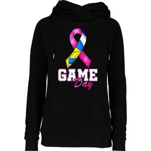 Volleyball Pink Ribbon Breast Cancer Awareness Sport Gift Womens Funnel Neck Pullover Hood