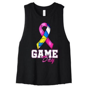 Volleyball Pink Ribbon Breast Cancer Awareness Sport Gift Women's Racerback Cropped Tank