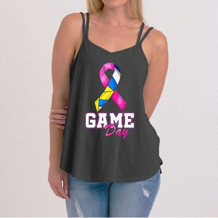 Volleyball Pink Ribbon Breast Cancer Awareness Sport Gift Women's Strappy Tank