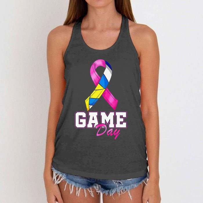 Volleyball Pink Ribbon Breast Cancer Awareness Sport Gift Women's Knotted Racerback Tank