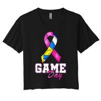 Volleyball Pink Ribbon Breast Cancer Awareness Sport Gift Women's Crop Top Tee