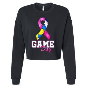 Volleyball Pink Ribbon Breast Cancer Awareness Sport Gift Cropped Pullover Crew