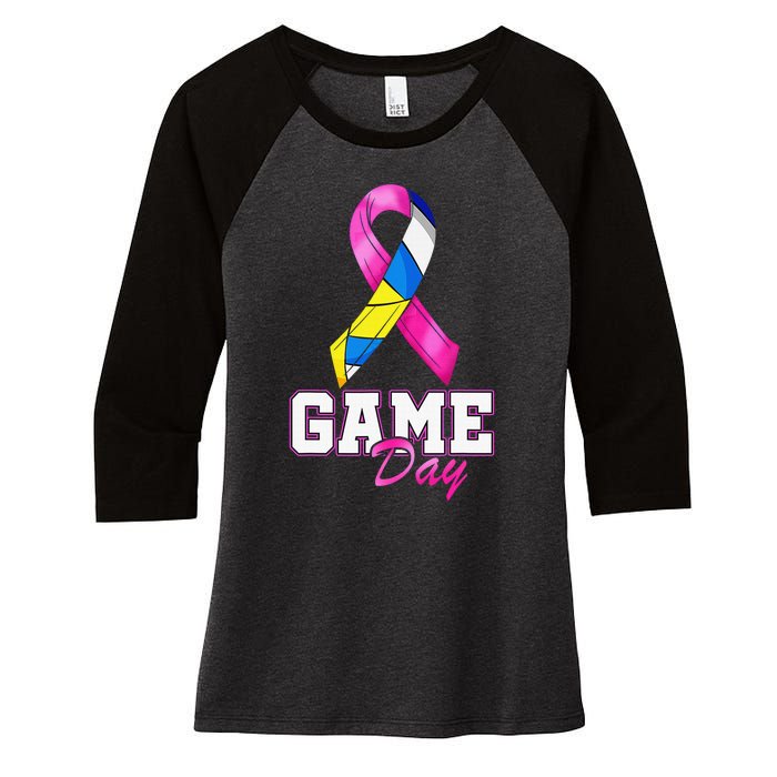 Volleyball Pink Ribbon Breast Cancer Awareness Sport Gift Women's Tri-Blend 3/4-Sleeve Raglan Shirt