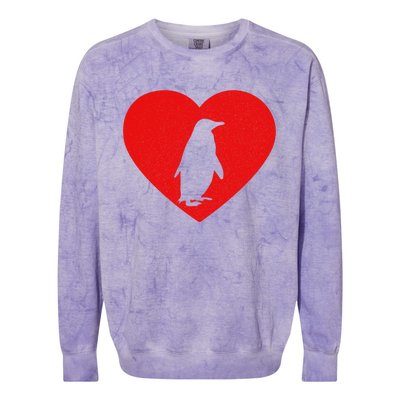 Vintage Penguin Red Heart Animal Lover Valentines Day Gift Colorblast Crewneck Sweatshirt