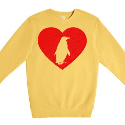 Vintage Penguin Red Heart Animal Lover Valentines Day Gift Premium Crewneck Sweatshirt