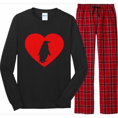 Vintage Penguin Red Heart Animal Lover Valentines Day Gift Long Sleeve Pajama Set