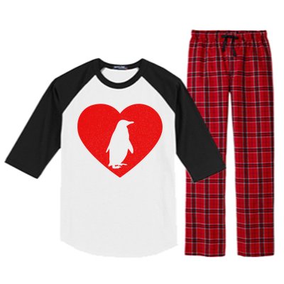 Vintage Penguin Red Heart Animal Lover Valentines Day Gift Raglan Sleeve Pajama Set