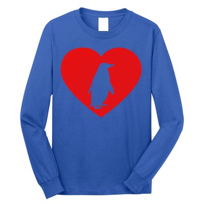 Vintage Penguin Red Heart Animal Lover Valentines Day Gift Long Sleeve Shirt