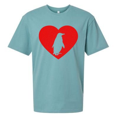 Vintage Penguin Red Heart Animal Lover Valentines Day Gift Sueded Cloud Jersey T-Shirt