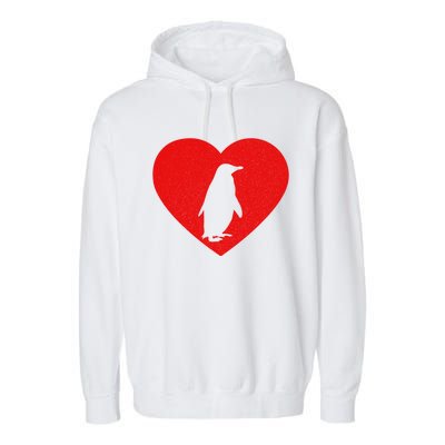 Vintage Penguin Red Heart Animal Lover Valentines Day Gift Garment-Dyed Fleece Hoodie