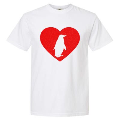 Vintage Penguin Red Heart Animal Lover Valentines Day Gift Garment-Dyed Heavyweight T-Shirt