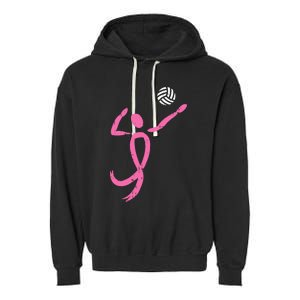 Volleyball Pink Ribbon Breast Cancer Awareness Sport Gift Garment-Dyed Fleece Hoodie