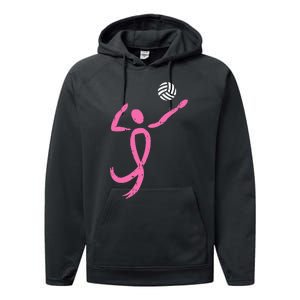 Volleyball Pink Ribbon Breast Cancer Awareness Sport Gift Performance Fleece Hoodie