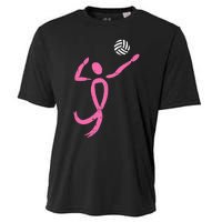 Volleyball Pink Ribbon Breast Cancer Awareness Sport Gift Cooling Performance Crew T-Shirt