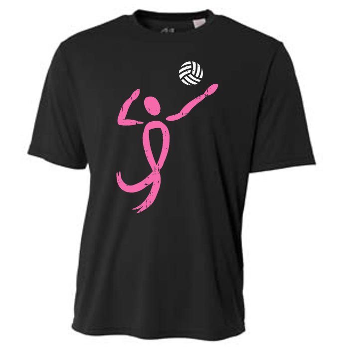 Volleyball Pink Ribbon Breast Cancer Awareness Sport Gift Cooling Performance Crew T-Shirt