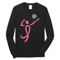 Volleyball Pink Ribbon Breast Cancer Awareness Sport Gift Long Sleeve Shirt