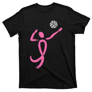 Volleyball Pink Ribbon Breast Cancer Awareness Sport Gift T-Shirt