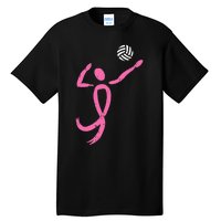 Volleyball Pink Ribbon Breast Cancer Awareness Sport Gift Tall T-Shirt