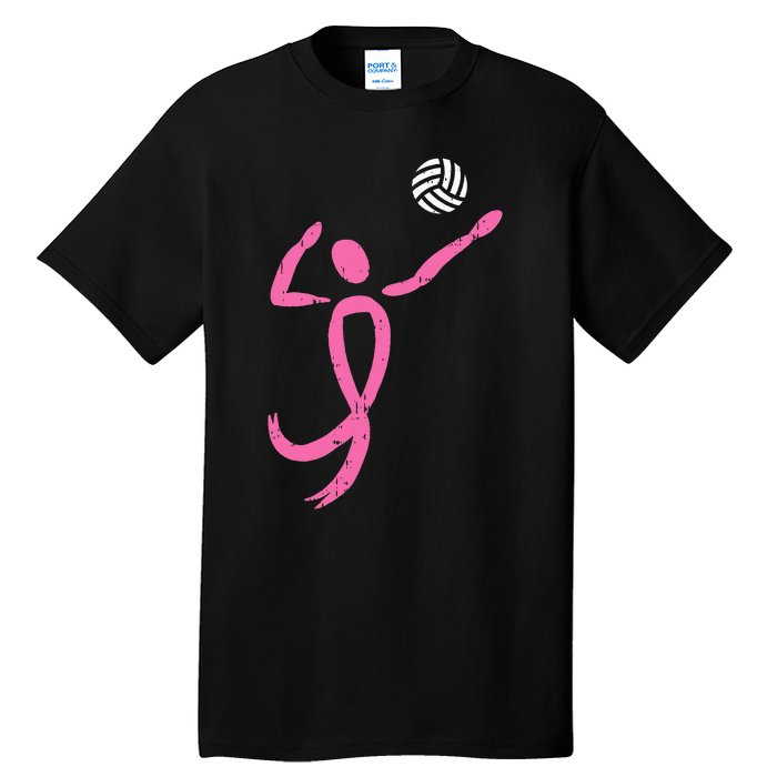 Volleyball Pink Ribbon Breast Cancer Awareness Sport Gift Tall T-Shirt